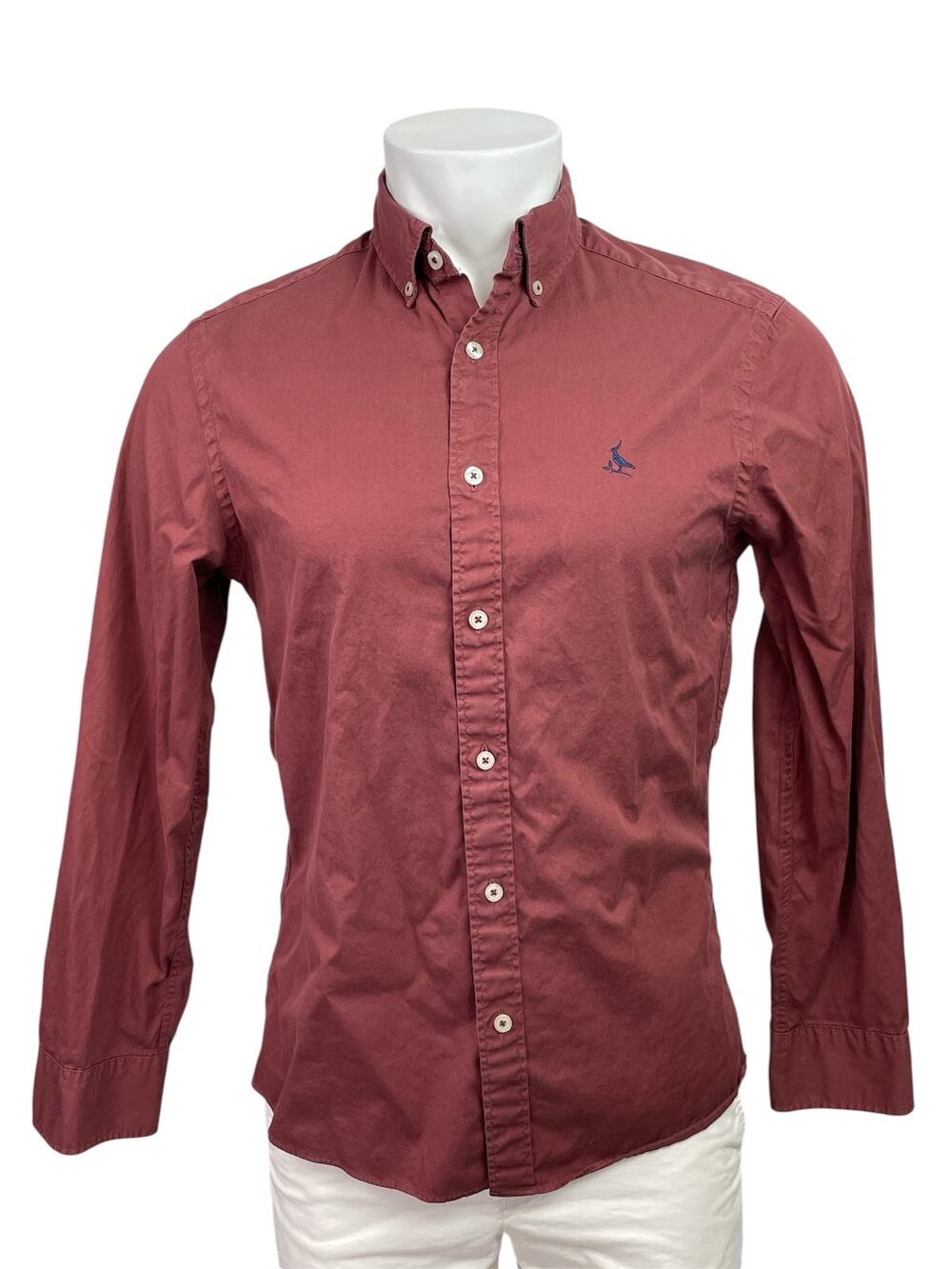 Charles Tyrwhitt Men's Red Slim Fit Long Sleeve Button Down Shirt Top Size S